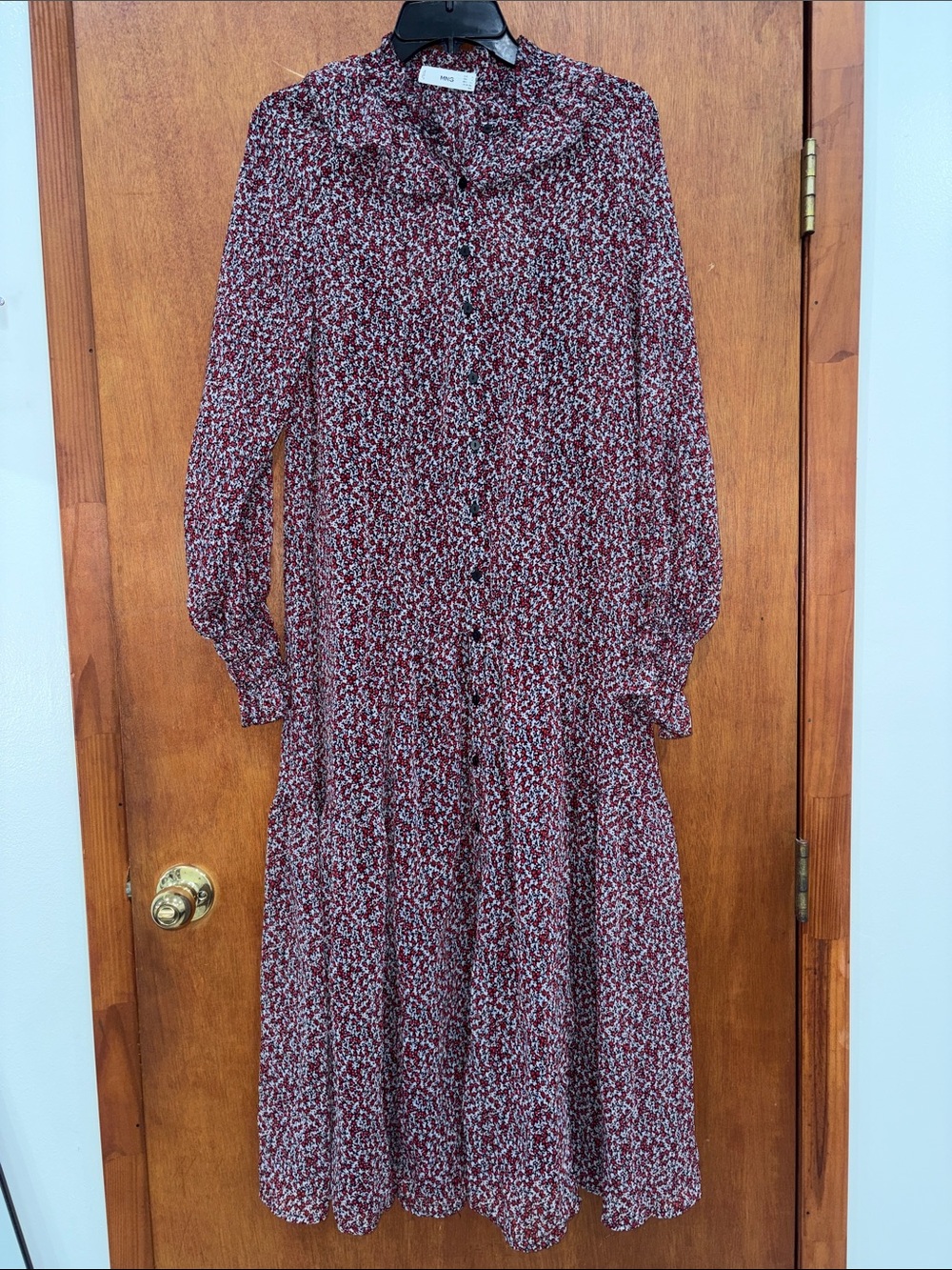 Mango Women's Burgundy Floral Button-Front Midi Dress